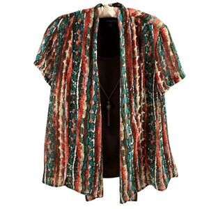 NOTATIONS Womens Brown Tank Top Boho Open-Front Blouse with Necklace Suze PS